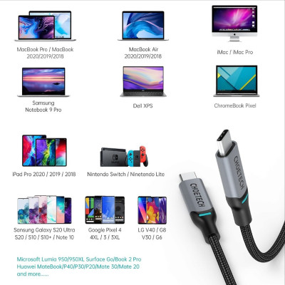 Dây cáp sạc type C sạc nhanh 100W Type-C to Type-C chuẩn PD 3.0 hiệu CHOETECH XCC-GY-1002 dài 180cm truyền data tốc độ cao 480Mbps (20V/5A, QC 4.0 & PD 3.0) sạc cho iPhone 15 pro max 15 plus ipad pro macbook samsung huawei oppo laptop  - hàng nhập khẩu