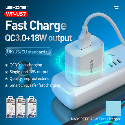 Củ sạc nhanh 18W WEKOME WP-U57 QC 3.0 tối đa 18W ( hàng chính hãng)