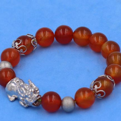 Chuỗi tay Tỳ Hưu inox VMNCOTHTRHKHB10 - Chuỗi hạt đeo tay Đá Mã Não Cam size 10 ly - hợp mệnh Hỏa, mệnh Thổ