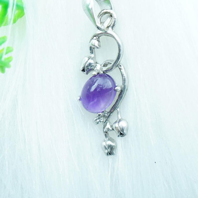 Mặt dây chuyền thạch anh tím Amethyst tự nhiên hoa Tulip