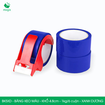 BK5XD - 6 cuộn băng keo màu khổ 4.8cm loại 1kg/6 cuộn - Xanh dương - Băng keo, băng dính đóng hàng
