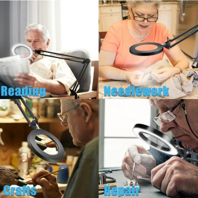 Kính lúp gắn bàn có đèn TERINO DE-5XB (phóng đại 5X, Led, màu đen) - Hàng chính hãng