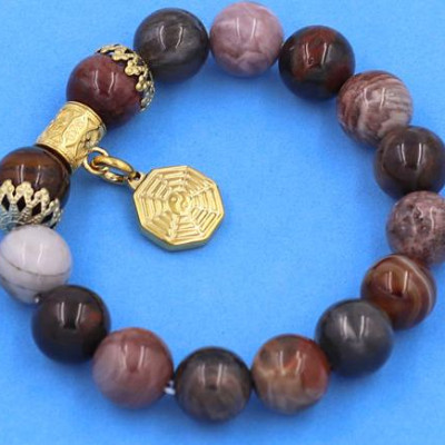 Chuỗi tay Gỗ Hóa Thạch size 12 ly - Vòng tay Bát Quái vàng VGHTBQHKV12 - hợp tất cả các mệnh