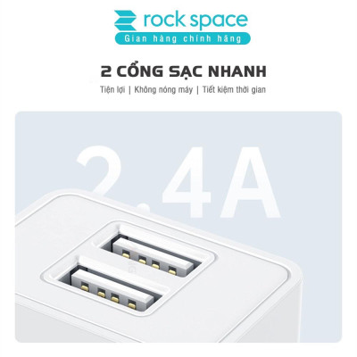 Bộ sạc nhanh Micro Rockspace T39 2 cổng 2,4A + Cáp sạc micro, màu trắng - Hàng chính hãng 