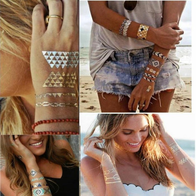 Xăm nhũ cánh thiên thần, mũi tên, vòng dreamcatcher, hoa vintage tatoo tạm thời henna Legaxi