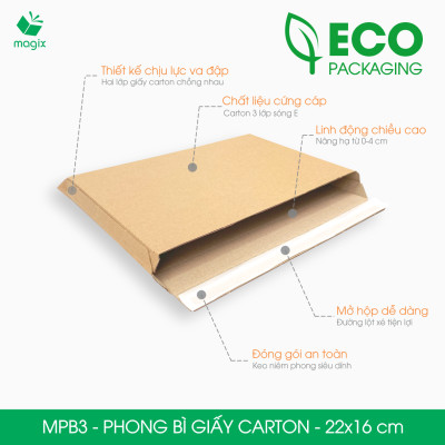MPB3 - 22x16 cm - 100 phong bì carton đóng hàng - Bìa gói hàng, bìa cứng, bì thư | Magix Packaging