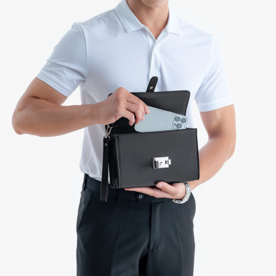 Clutch Nam Hàng Hiệu Ví Da Cầm Tay GENCE HT10 Da Bò Cao Cấp Màu Đen