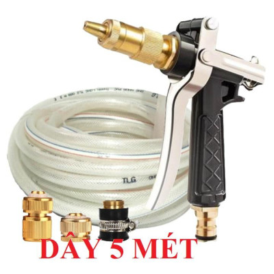 Bộ dây vòi xịt nước rửa xe, tưới cây . tăng áp 3 lần, loại 3m, 5m 206236Uđầu đồng, cút đồng+ tặng túi đựng bút