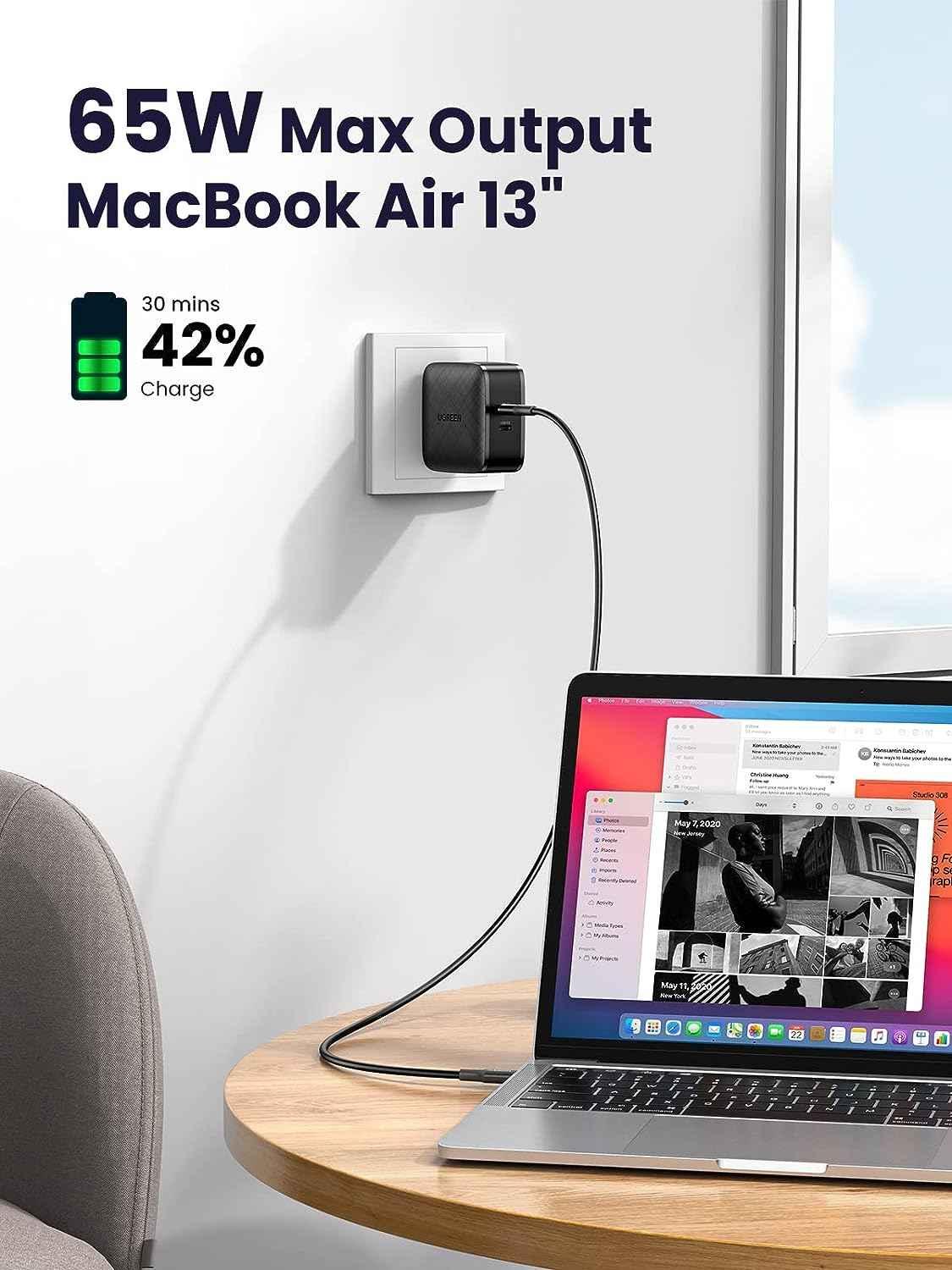 Ugreen UG70866CD216TK 66W 2c QC4.0 chuẩn cắm US Màu Đen Củ sạc nhanh 2 cổng USB type C - HÀNG CHÍNH HÃNG