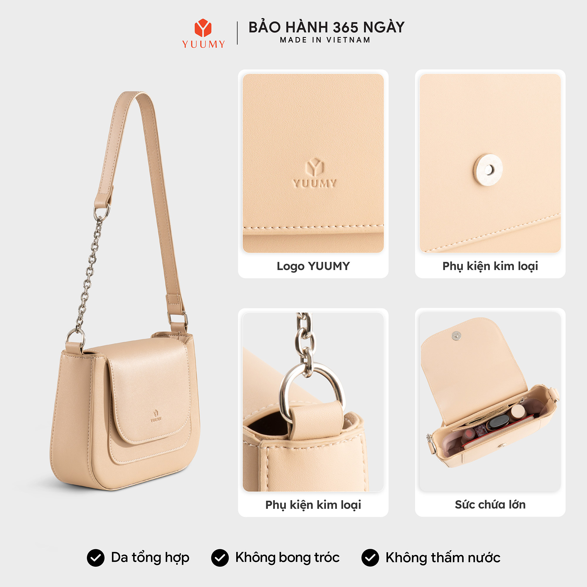 Túi Yuumy (Thời trang nữ nắp gập bo viền tối giản size 22- Túi đeo vai da Seasand YN342)