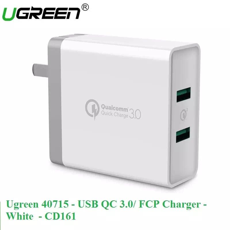 Ugreen UG40715CD161TK 36W màu Trắng Củ sạc nhanh 2 cổng USB chuẩn QC 3.0 - HÀNG CHÍNH HÃNG