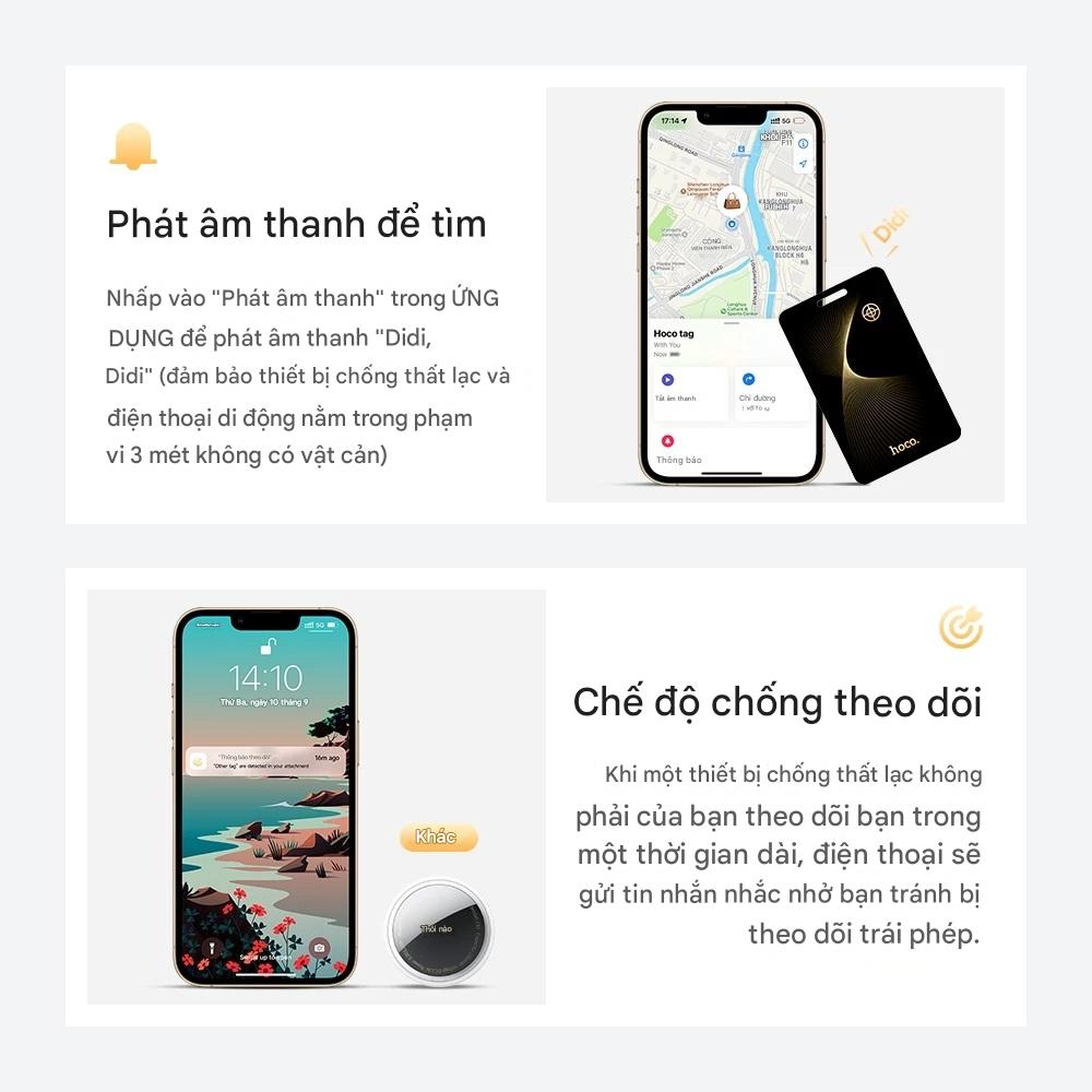 Thiết bị định vị Hoco E92 tích hợp pin, có thể sạc lại bằng sạc không dây, chống nước IP68, dạng thẻ siêu mỏng, định vị toàn cầu chống thất lạc - Hàng chính hãng