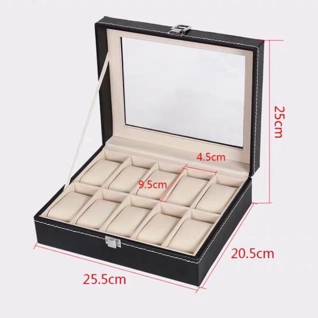 Hộp Đựng Đồng Hồ 10 Ngăn SAIKE SAIKE S102 Vỏ Da Pu Màu Đen