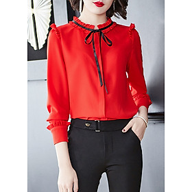 Sơ mi nữ công sở màu đỏ dài tay phối nơ  Sm46
