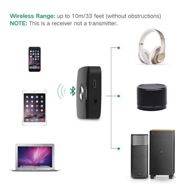 Ugreen UG40758CM105TK BT 5.0 màu Đen Bộ nhận âm thanh Bluetooth chuẩn 3.5mm hỗ trợ APTX - HÀNG CHÍNH HÃNG
