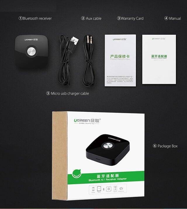 Ugreen UG40758CM105TK BT 5.0 màu Đen Bộ nhận âm thanh Bluetooth chuẩn 3.5mm hỗ trợ APTX - HÀNG CHÍNH HÃNG