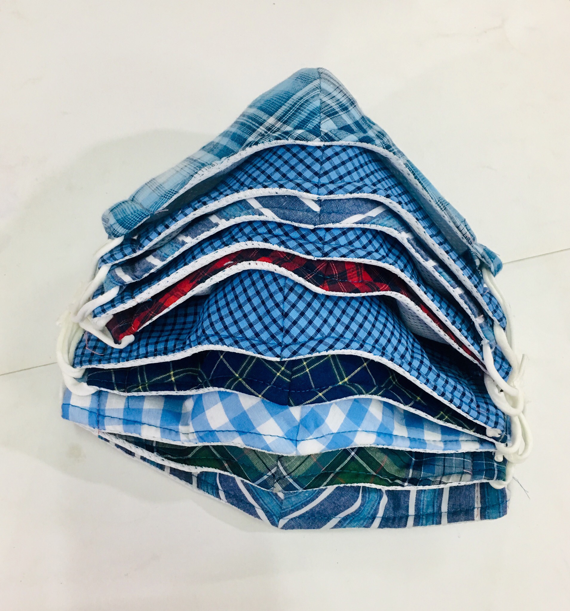 KHẨU TRANG DÀY VẢI KẺ COTTON COMBO 5 CÁI NHIỀU MÀU
