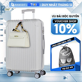 Vali du lịch BAMOZO 8801 MÀU BẠC size 20/24, vali kéo nhựa được bảo hành 5 năm.