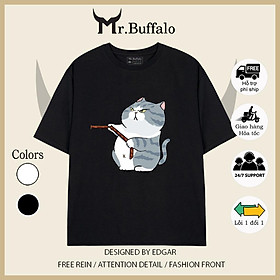 Áo Thun Đôi, Cặp Mr.Buffalo mèo kéo chó Tshirt Cotton 100% có bigsize Unisex Form Oversize Local Brand CP11CP12
