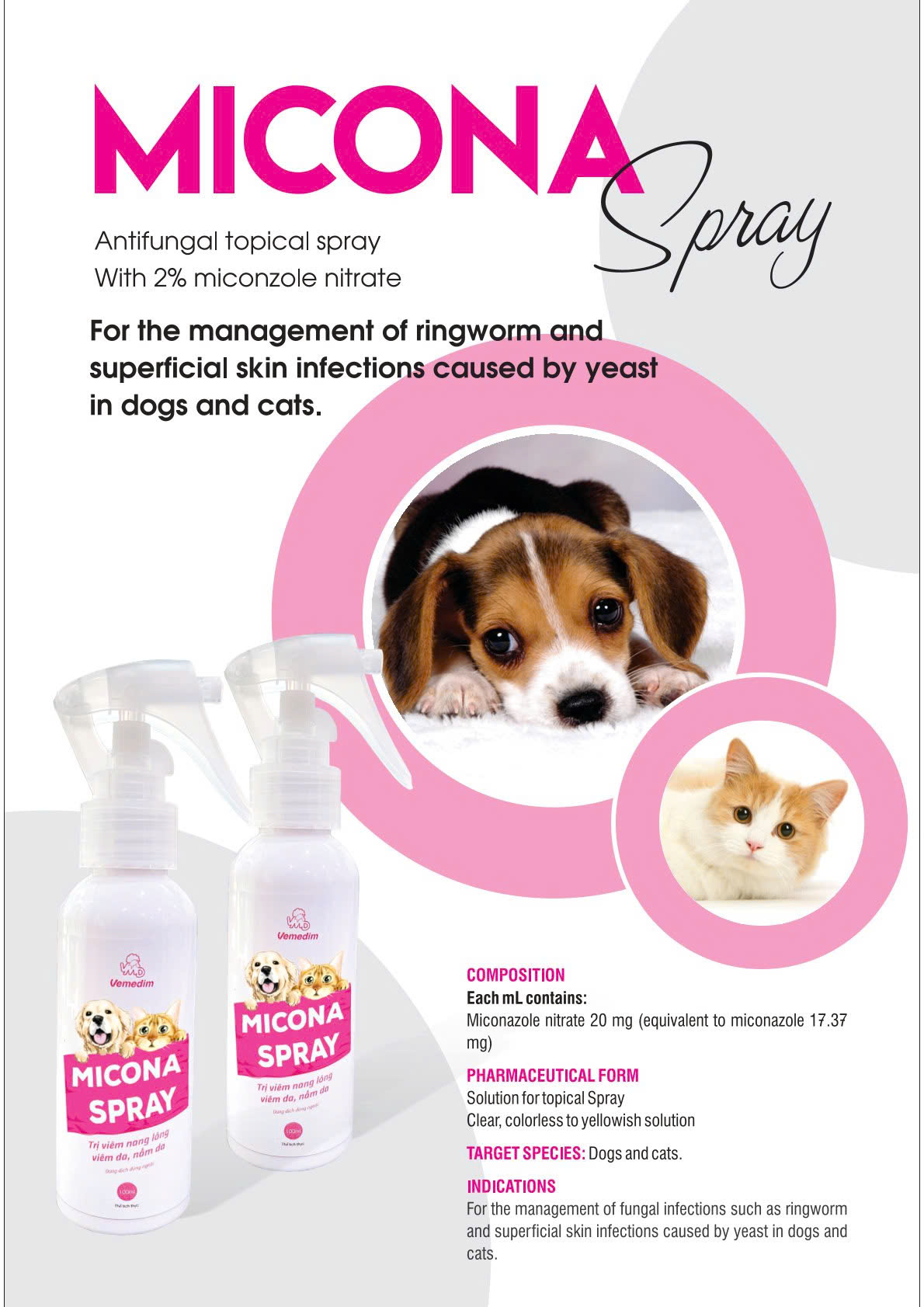 Vemedim Micona Spray Xịt Viêm nang lông, Viêm da, Nấm da cho Chó Mèo - Chai 100ml