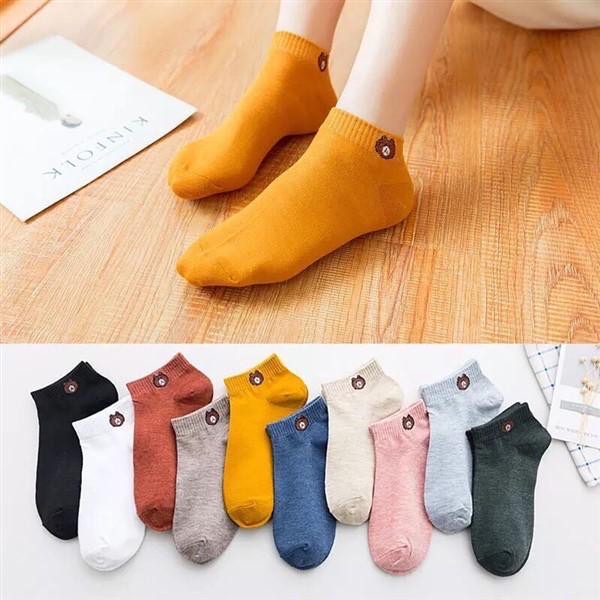 Túi 10 đôi tất gấu , hoa cúc nữ ,cổ ngắn nhiều màu dễ thương vải cotton đẹp và bền kèm túi dây rút xinh xắn cute cho phái nữ