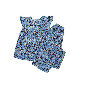 Đồ bộ nữ, đồ ngủ mặc nhà lửng cổ vuông phối ren F21 tay cánh tiên vải lanh BL161 họa tiết dễ thương size 45-70kg.