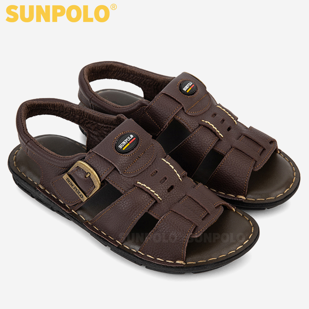 Giày Sandal Nam Da Bò SUNPOLO SDA023 (Đen, Nâu)