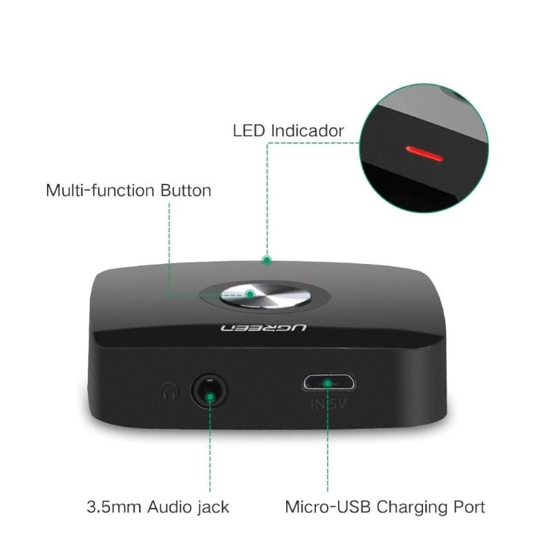 Ugreen UG40758CM105TK BT 5.0 màu Đen Bộ nhận âm thanh Bluetooth chuẩn 3.5mm hỗ trợ APTX - HÀNG CHÍNH HÃNG