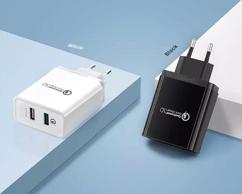 Ugreen UG30599CD132TK 30W màu Đen Củ sạc nhanh 2 cổng USB chuẩn QC 3.0 + 2.4A - HÀNG CHÍNH HÃNG