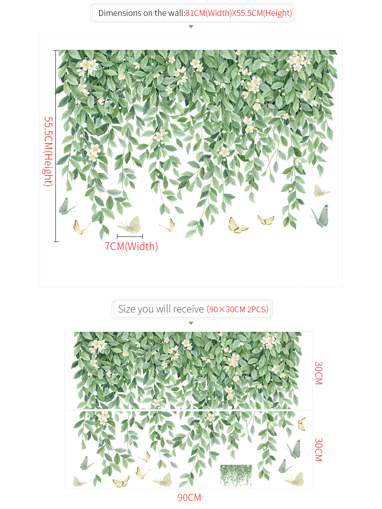Sticker Giấy Dán Tường Decal Dán tường Tranh Dán Tường Trang Trí Tường Mẫu Hoa Lá Phong Cách Vintage ZDB-2579