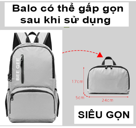 Balo nam nữ đi học thời trang vải dù chống thấm nước siêu nhẹ có thể gấp gọn dùng để đi du lịch tiện ích 117 BEE GEE