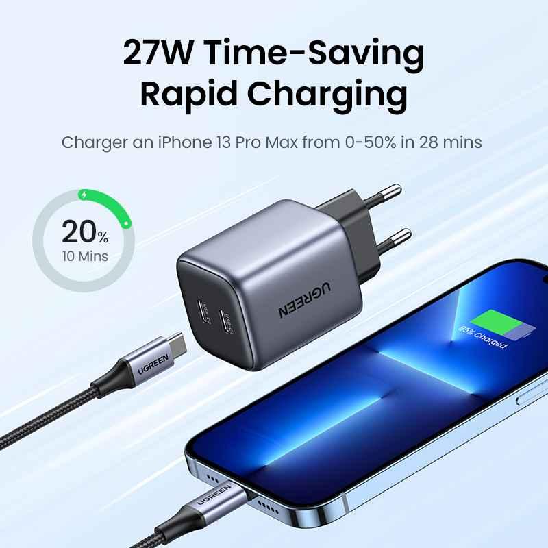 Ugreen UG90573CD294TK 45W 2c Nexode Củ sạc nhanh 2 cổng USB-C kiểu mini Màu Xám - HÀNG CHÍNH HÃNG