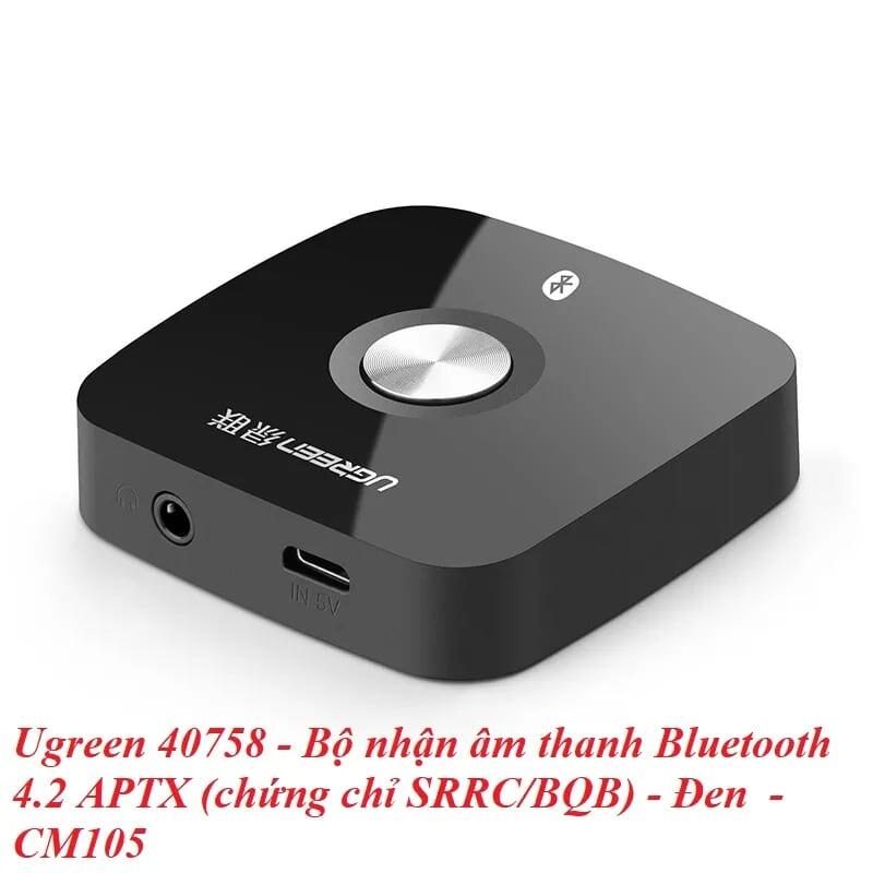 Ugreen UG40758CM105TK BT 5.0 màu Đen Bộ nhận âm thanh Bluetooth chuẩn 3.5mm hỗ trợ APTX - HÀNG CHÍNH HÃNG