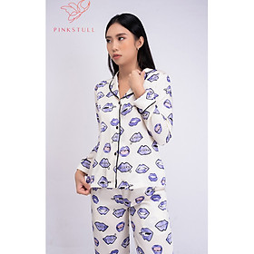 Bộ đồ ngủ Pijama PinkStull tay dài quần dài họa tiết môi tím