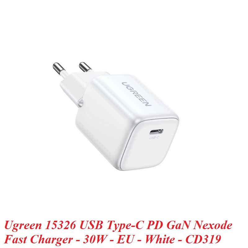 Ugreen UG15326CD319TK 30W 1c GaN Nexode chuẩn cắm EU chân tròn Màu Trắng Củ sạc nhanh 1 cổng USB type C - HÀNG CHÍNH HÃNG