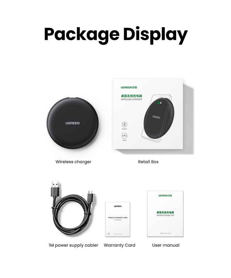 Ugreen UG15112CD186TK 15W kèm cáp USB-C c-c dài 1M Đế sạc không dây hỗ trợ sạc nhanh Màu Đen - HÀNG CHÍNH HÃNG
