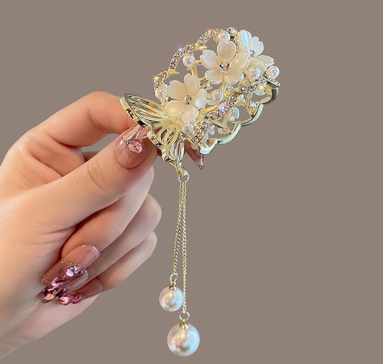 Kẹp tóc đuôi ngựa đính đá sang trọng - Kẹp tóc đuôi ngựa hoa hồng - Kẹp tóc đuôi ngựa ngọc trai