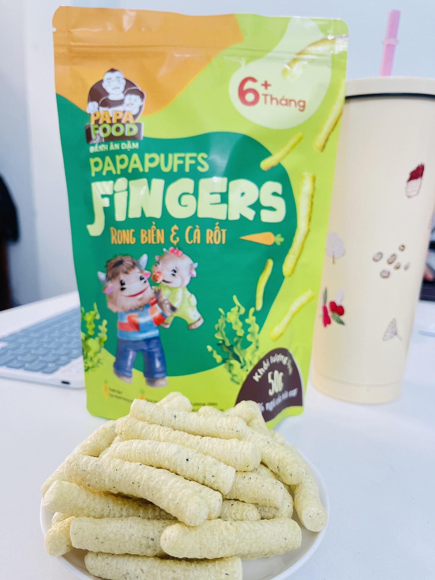 BÁNH ĂN DẶM PAPAFOOD PAPAPUFFS - FINGERS VỊ RONG BIỂN VÀ CÀ RỐT - 100% NGŨ CỐC HỮU CƠ
