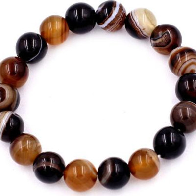 Vòng chuỗi đeo tay Mã Não Nâu Sọc 10 ly - hợp mệnh Kim, mệnh Thổ