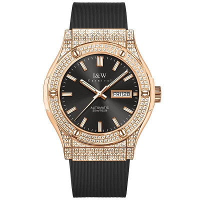 Đồng hồ nam chính hãng IW CARNIVAL IW55851G-48 Viền vàng, Kính sapphire,chống nước 50m,máy cơ Automatic,dây cao su xịn