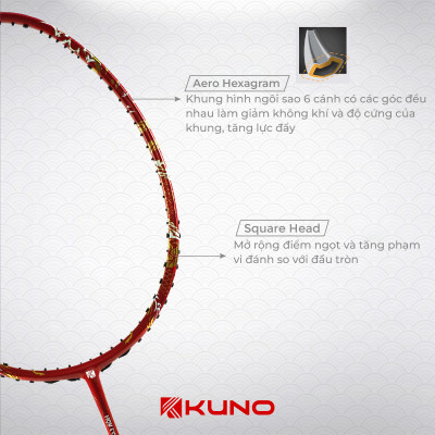 Vợt Cầu Lông KUNO Hỏa Long Thiên Công, Vợt 4U Thân Cứng, Chất Liệu Carbon T700 Căng Max 16kg