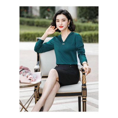 Áo sơ mi cổ V cách điệu tay dài cao cấp