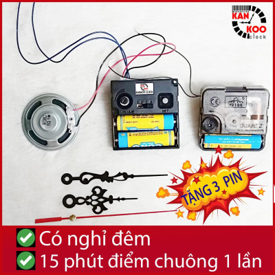 Bộ máy phát nhạc chuông điểm giờ cho đồng hồ treo tường có 2 chế độ phát: 15p điểm 1 lần và 60p 1 lần- 3 kiểu nhạc- có chế độ nghỉ đêm LOẠI 1 BẢO HÀNH chính hãƞg 24 THÁNG