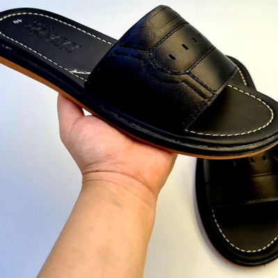 DÉP QUAI NGANG NAM DA BÒ 100%, QUAI DA BÒ NAPPA CAO CÁP, ĐẾ CAO SU VÀNG ĐI MASSAGE CHÂN CỰC KỲ ÊM 