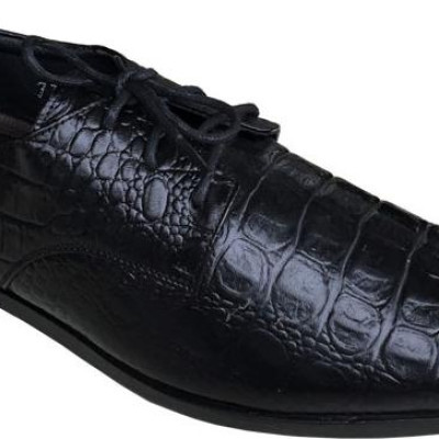 Giày tây nam buộc dây Trường Hải màu đen da bò thật dập vân cá sấu đế cao 3.5cm cao su không trơn  GT0791