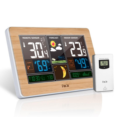 Đồng hồ đa chức năng không dây FanJu, màn hình lớn, hiển thị thời gian, nhiệt độ, độ ẩm, tuần trăng…