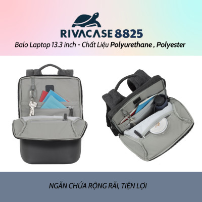Balo Laptop Rivacase 8825 13.3 inch Chất Liệu Polyurethane , Polyester - Bảo Hành 24 Tháng - Hàng Chính Hãng