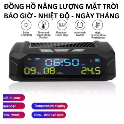 Đồng Hồ Taplo Ô Tô 3in1: Hiển Thị Giờ, Nhiệt Độ, Ngày Tháng – Dùng Năng Lượng Mặt Trời