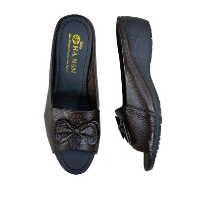 Dép Nữ Quai Ngang Đế Xuồng HÀ NAM Da Bò Thật Cao Cấp DNU2138