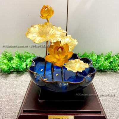 Chậu hoa sen dát vàng (22x22x17) MT Gold Art- Hàng chính hãng, trang trí nhà cửa, quà tặng dành cho sếp, đối tác, khách hàng.